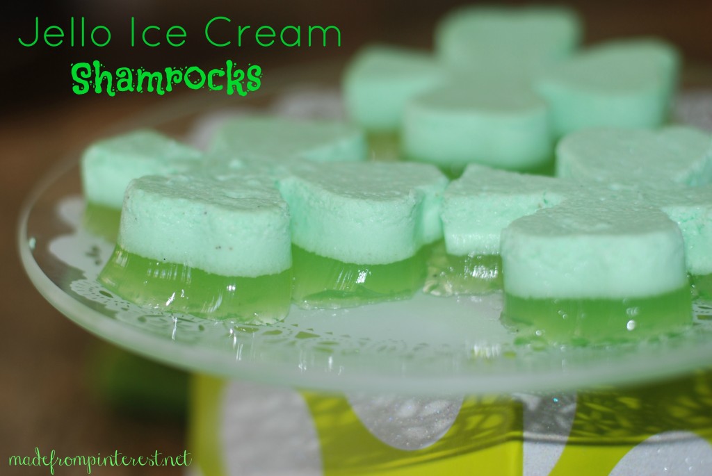 Jello Ice Cream Shamrocks.  The ice cream separates from the Jello to make this fun St. Patrick's Day treat!