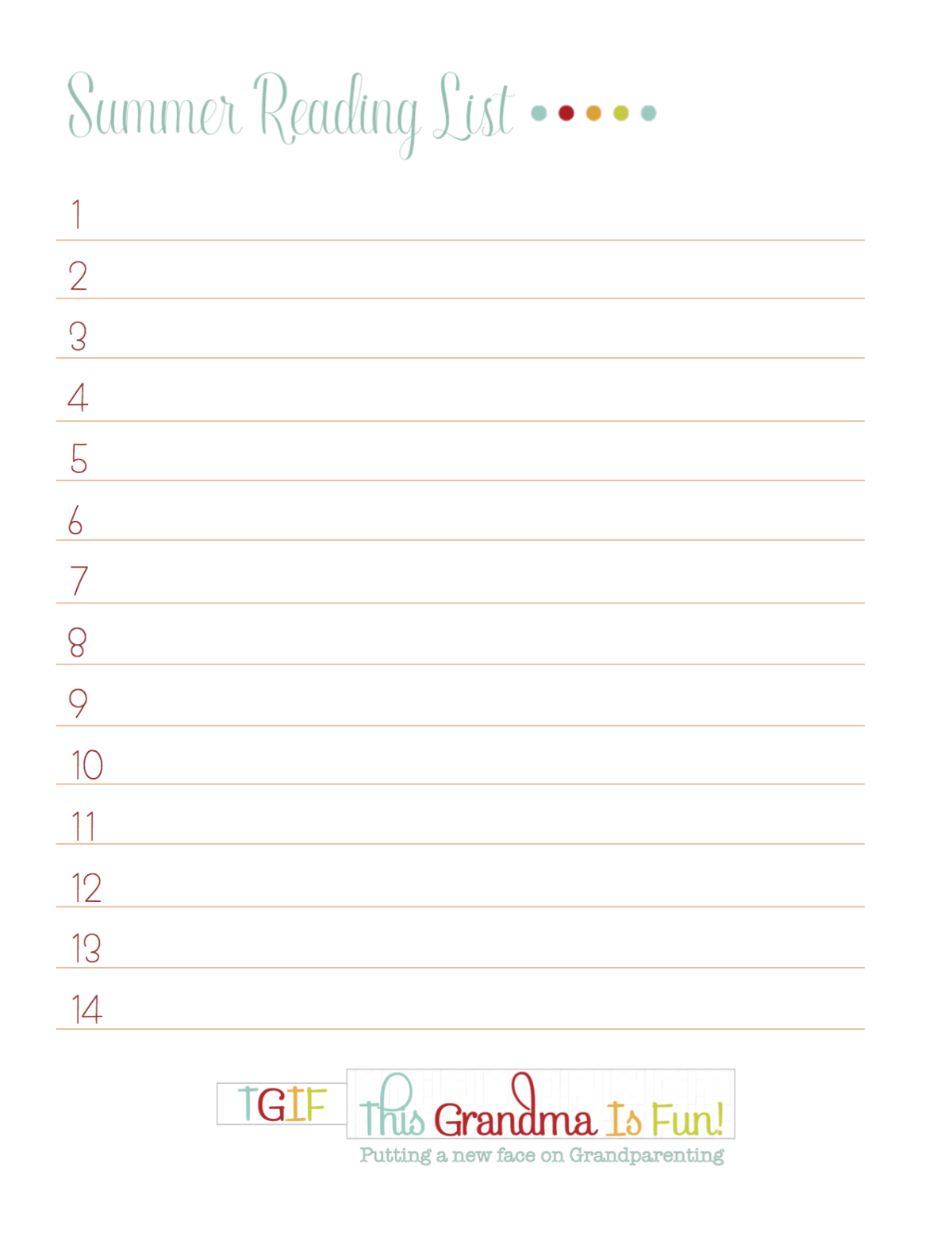 Free Summer Reading List Printable TGIF This Grandma Is Fun