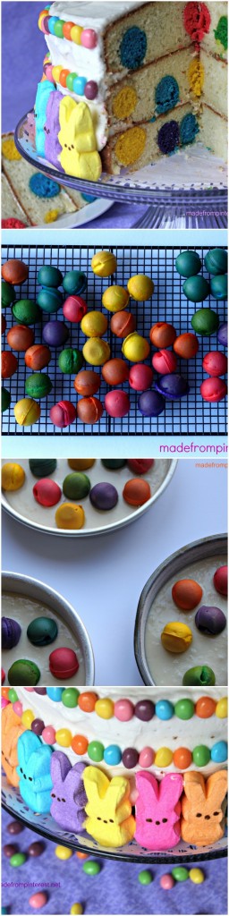 Polka Dot Cake - Perfect surprise on the inside for Easter. This is so easy to make with boxed cake mix.