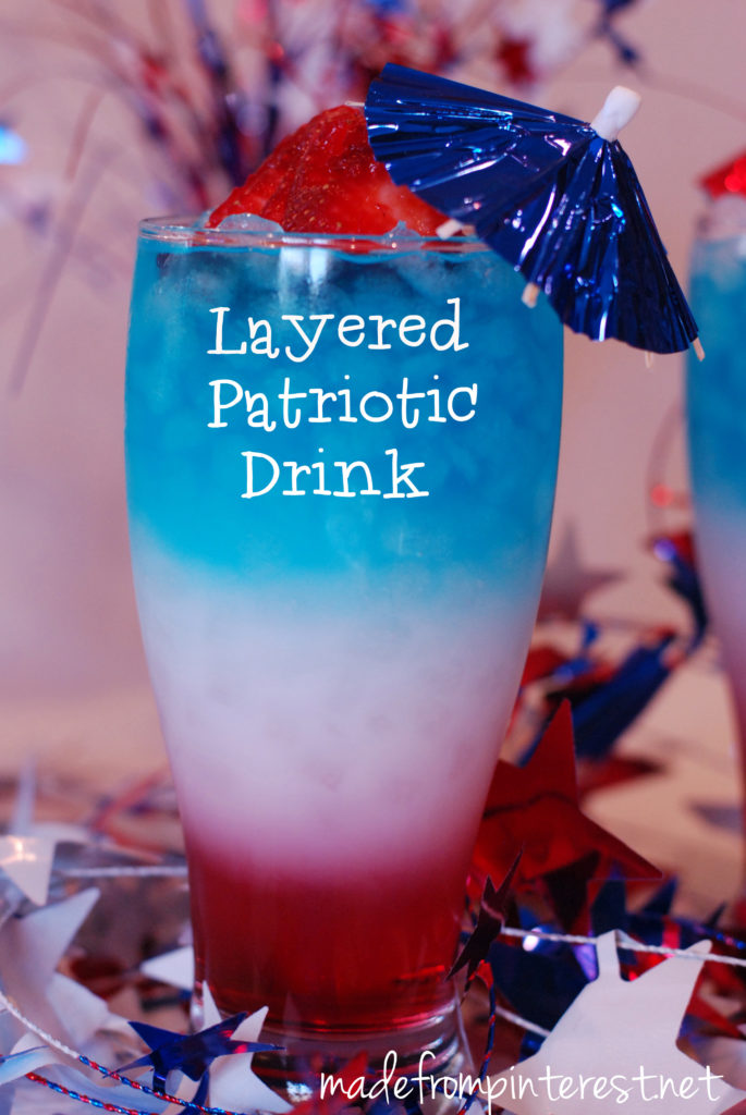 Layered Patriotic Drink for Memorial Day Weekend.  However you can use different colors too!  madefrompinterest.net