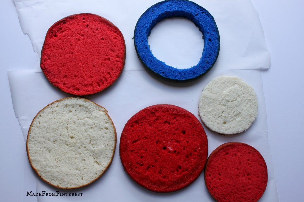 American flag cake components. Tutorial from sisters at MadeFromPinterest