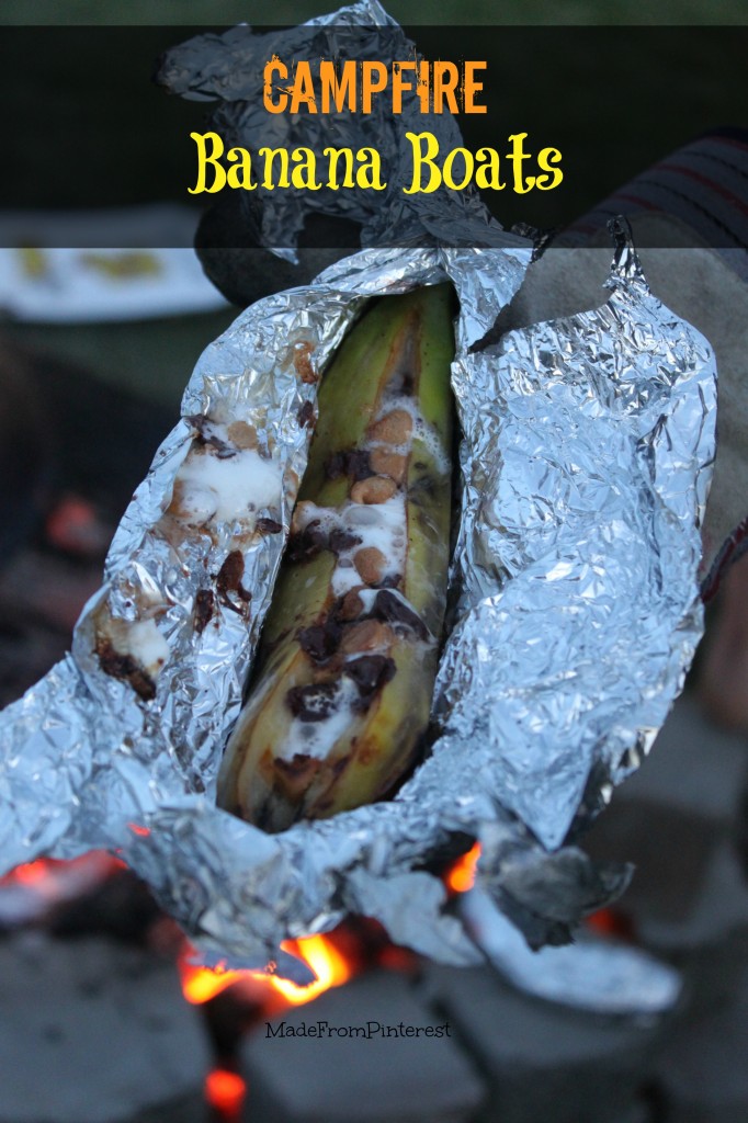 Campfire banana boats were a hit at our Memorial Day celebration with friends at the lake. Tutorial from the sisters at MadeFromPinterest