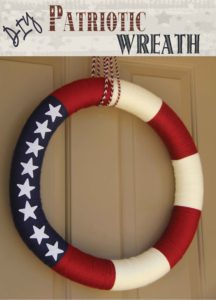 DIY #Patriotic Wreath - I made this #wreath in a few hours with a pool noodle, yarn and some foam stars. Easy peasy! Tested and reviewed by one of the 3 crazy sisters at: https://www.thisgrandmaisfun.com