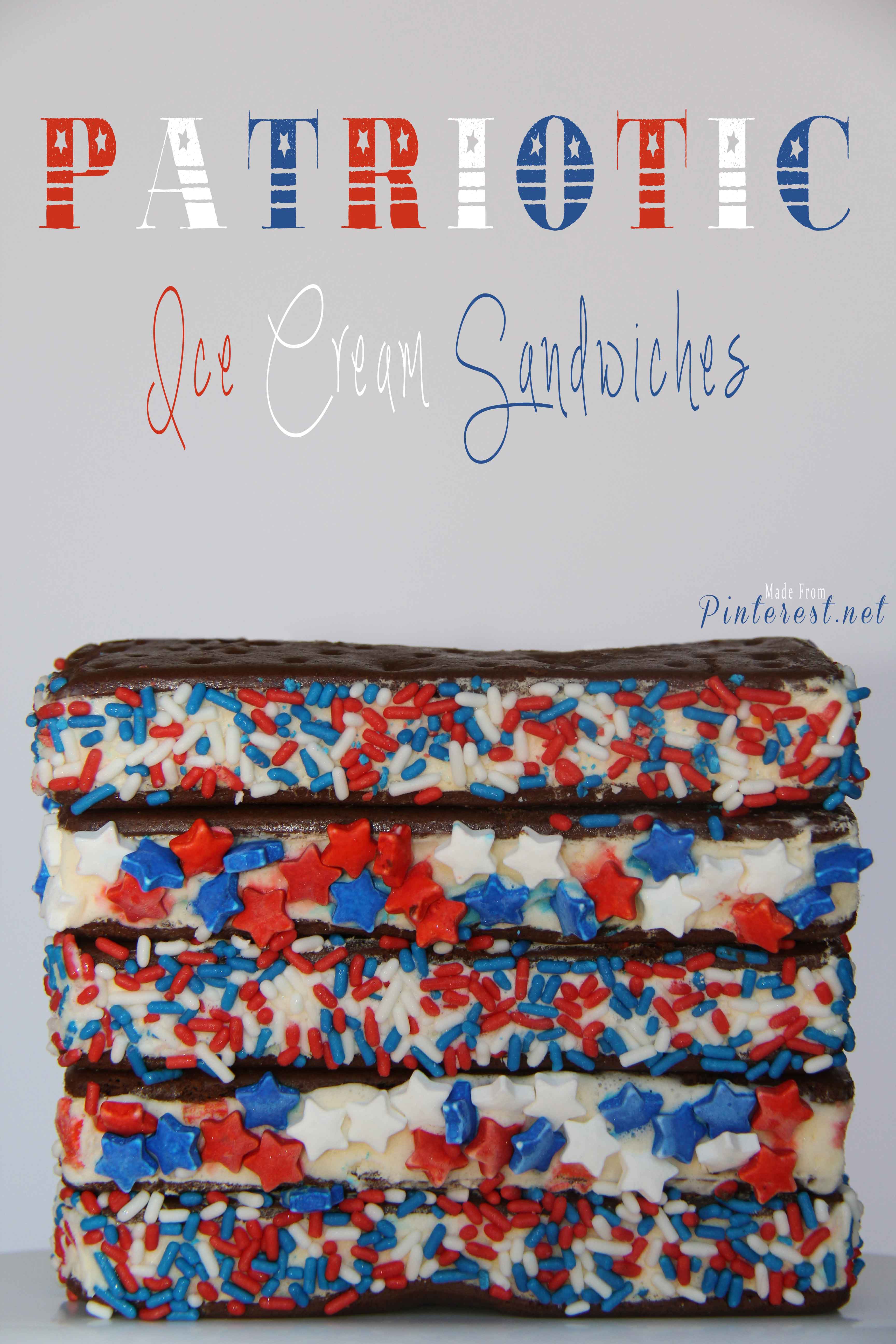 #Ice Cream Sandwiches #Patriotic - Jazz up plain ice cream sandwiches with red, white and blue sprinkles. #4th of July  This pin was tested and reviewed by one of the 3 crazy sisters at https://www.thisgrandmaisfun.com/