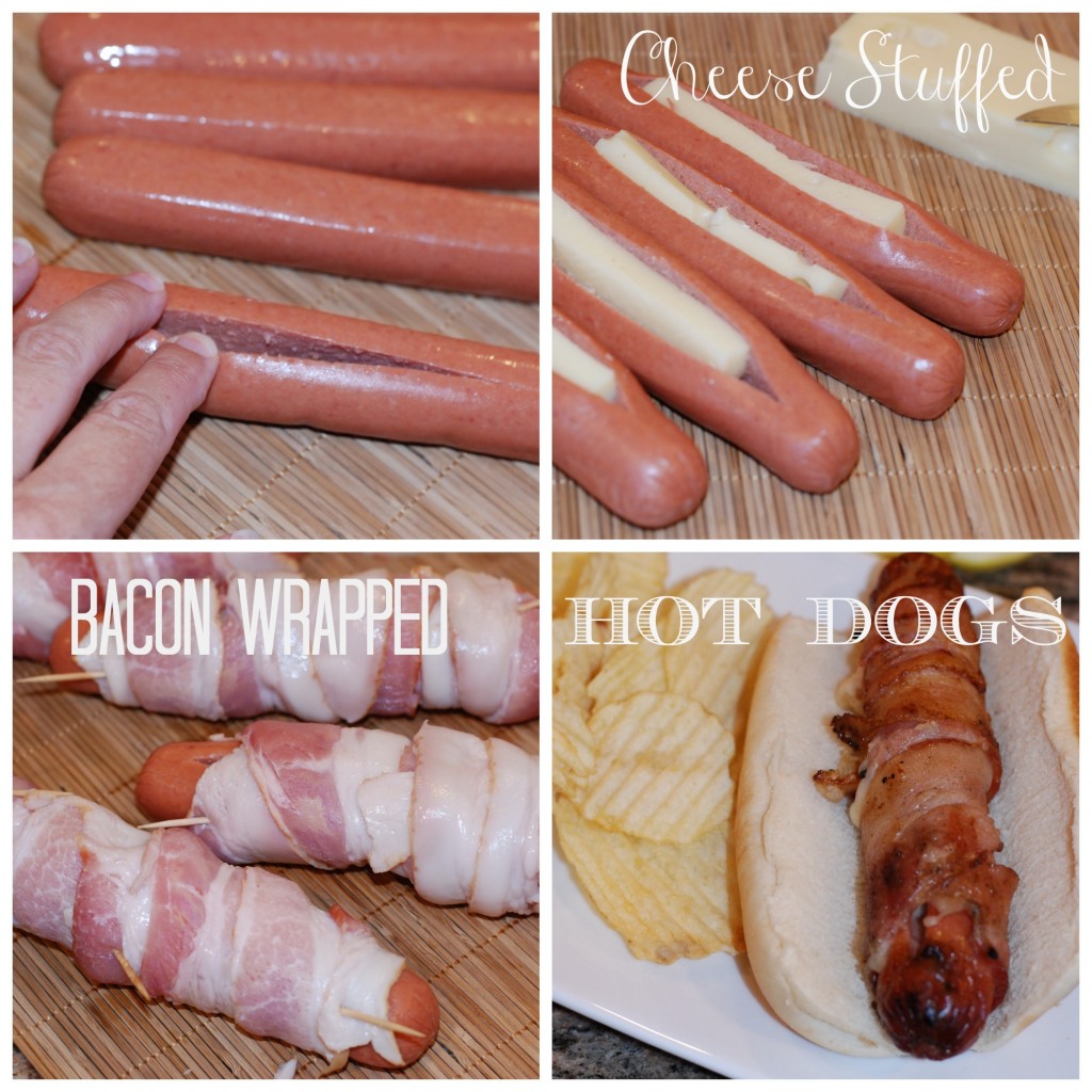 Cheese Stuffed Bacon Wrapped Hot Dogs.  You heard me.  The 4th of July is coming.  This is serious barbecue time.  And serious barbecue time calls for some serious barbecue food.  madefrompinterest.net