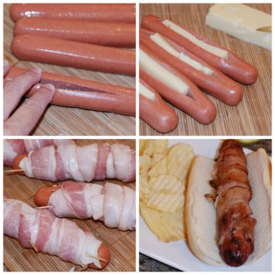 Cheese Stuffed Bacon Wrapped Hot Dogs