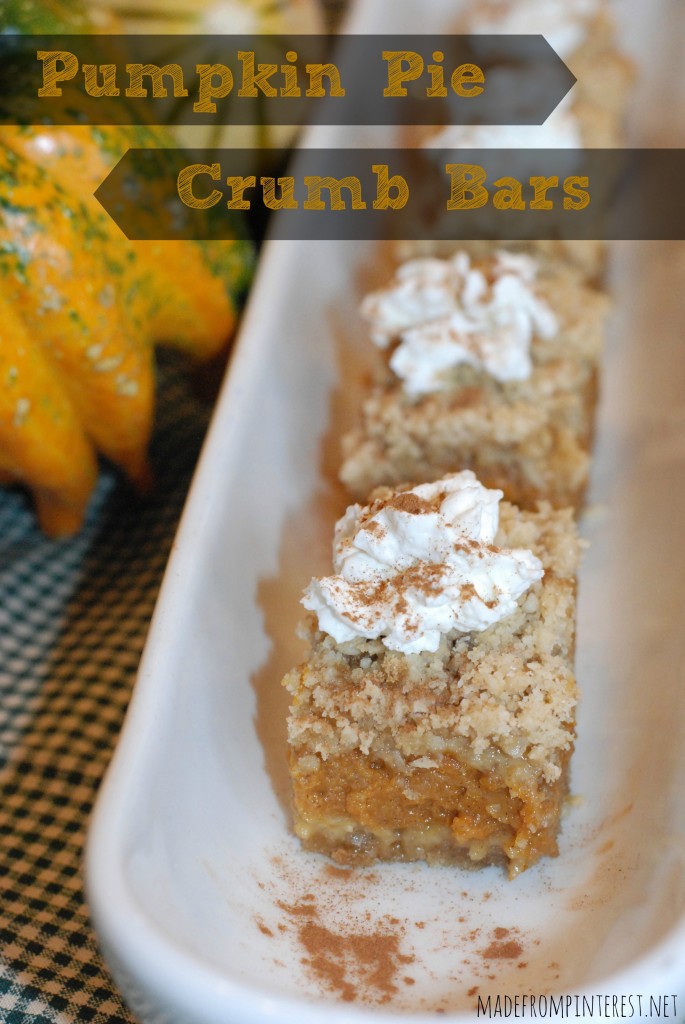 Perfect fall dessert  - Pumpkin Pie Crumb Bars.  madefrompintereest.net