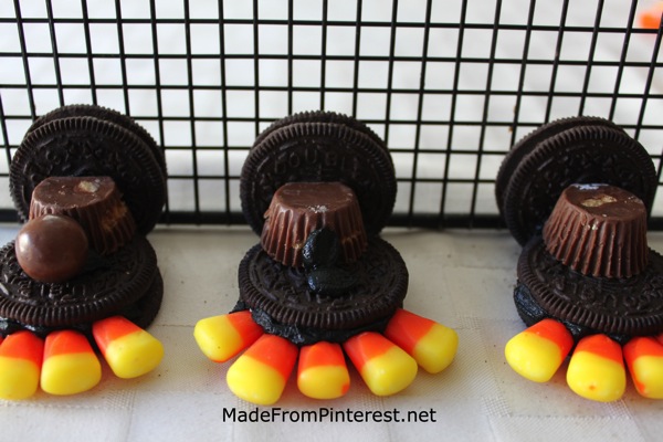 Oreo Turkeys  Attaching whoppers for the head