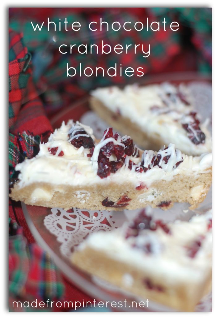 Similiar to Starbuck's Cranberry Bliss Cookies, these White Chocolate Cranberry Blondies are to die for! madefrompinterest.net