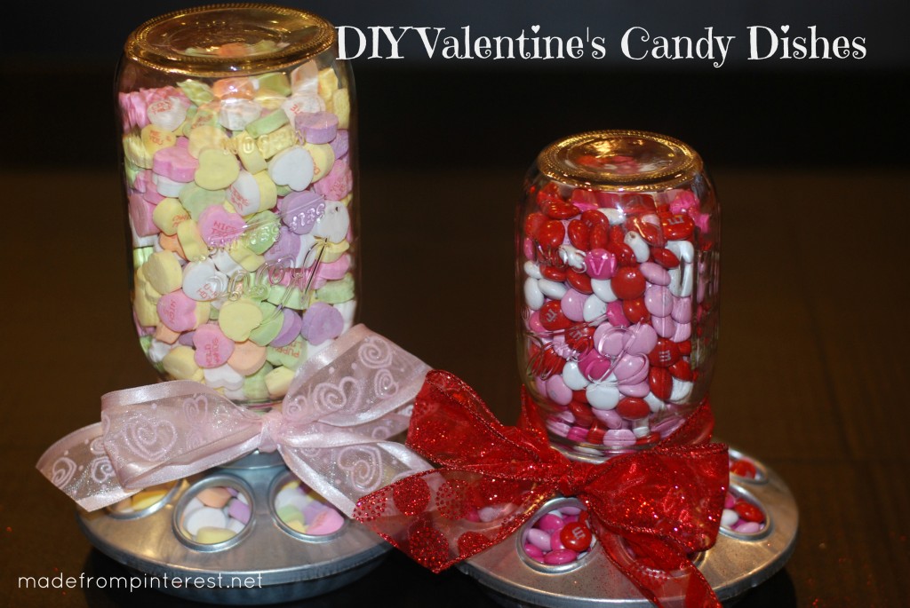 Make these darling Valentine's Candy Dishes with mason jars and chick feeders!