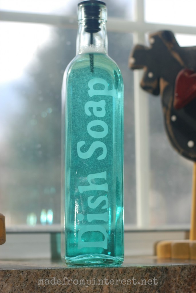 DIY Etched Glass Tutorial to make a darling liquid soap dispenser!