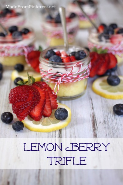 Lemon Trifle With Lemon Curd Whipped Cream - cute Mason jar dessert perfect for cookouts and picnics. Put a lid on the jar and store in the cooler.
