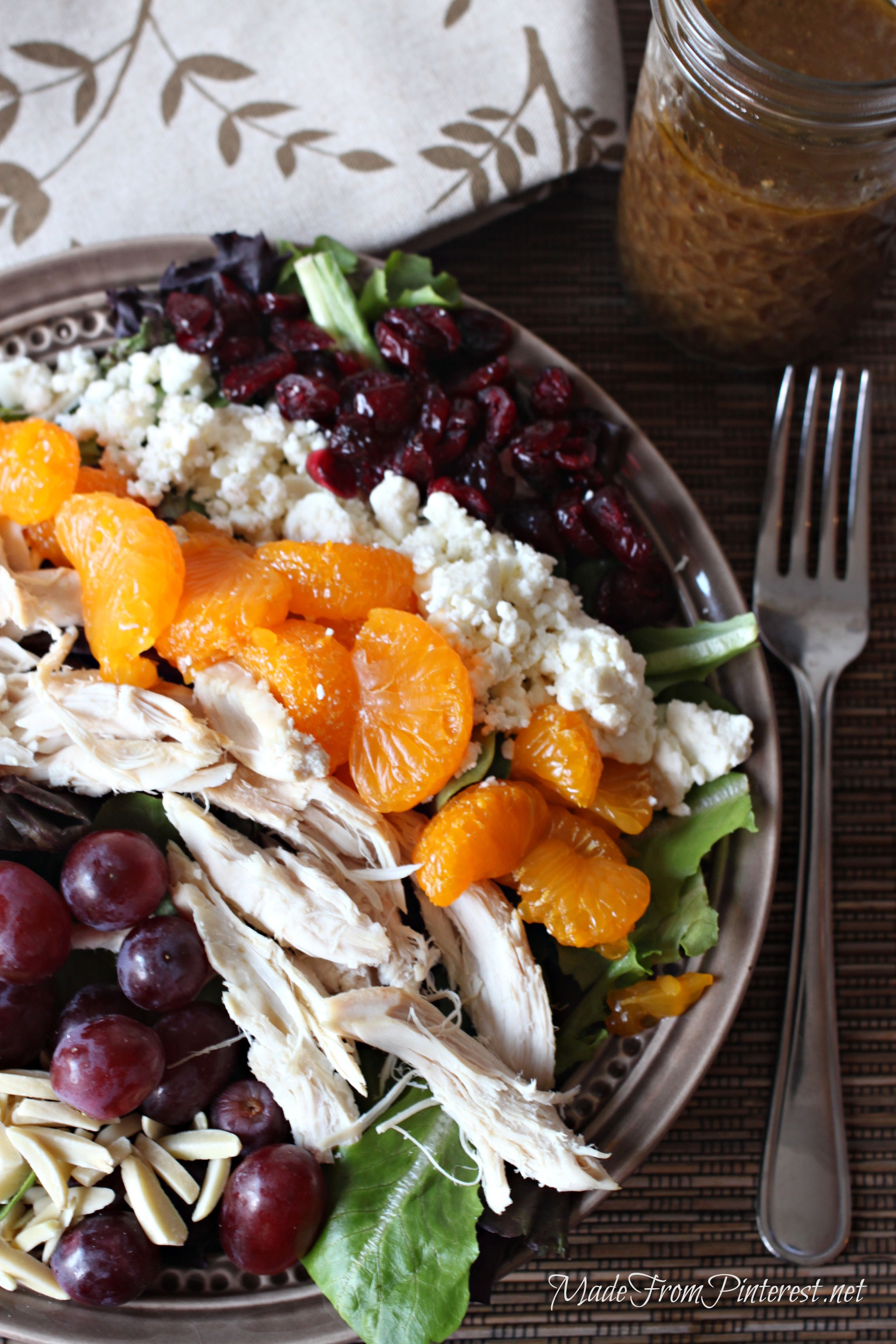 Mediterranean Chicken Salad with Creamy Balsamic Vinaigrette. Made with Rotisserie chicken and a simple homemade dressing, this salad is done in under 20 minutes!