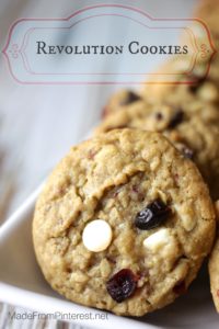 Revolution Cookies are a cookie the Founding Fathers would have been proud to eat. With oatmeal, white chocolate chips, dried cranberries and blueberries these red white and blue all American cookies are truly fantastic! #Cookie #Cookie Recipe