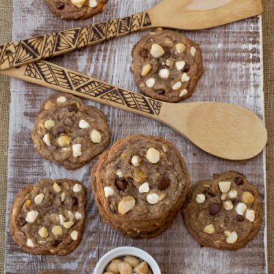 Tropical Paradise Cookies - I decided to change up an old tried and true Chocolate Chip Cookie recipe.This time I added white and bittersweet chocolate chunks and white nad bittersweet chocolate chips, coconut, macadamia nuts and chopped dried mango! The dried mango makes these cookies to die for!