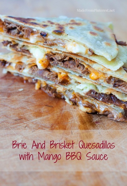 Brie and Brisket Quesadillas with Mango BBQ Sauce
