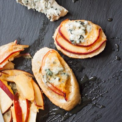 Peach, Honey and Bleu Cheese Crostini