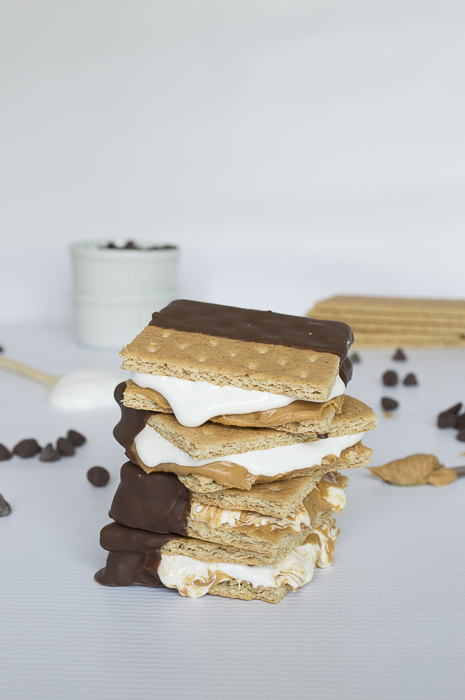 Peanut-Butter-Marshmallow-Fluff-Chocolate-Dipped-Frozen-S’mores