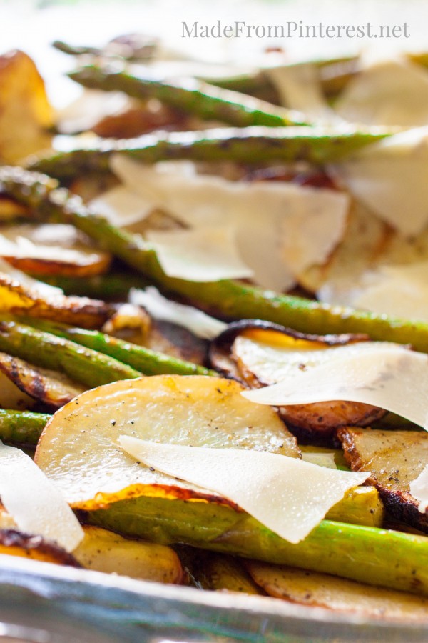 Grilled Potatoes Asparagus Parmesan- A BBQ side dish made on the grill that really wows! The flavor of the vinaigrette is unforgettable.