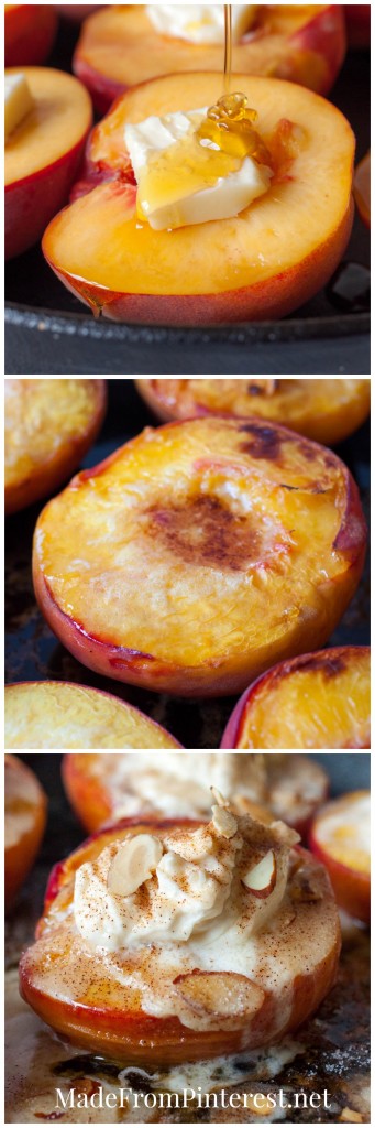 Baked Peaches and Cream - drizzled with honey and topped with a mascarpone cream these simple, elegant, delicious!
