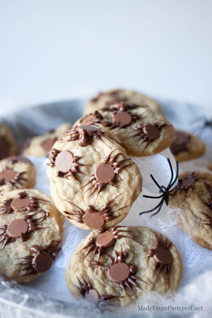 Chocolate Chip Spider Cookies-So easy to transform you favorite cookies into a spooky Halloween treat.