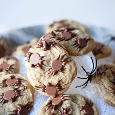 Chocolate Chip Spider Cookies-So easy to transform you favorite cookies into a spooky Halloween treat.