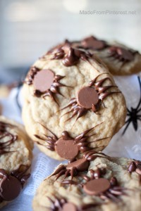 Chocolate Chip Spider Cookies-These easy to make spiders transform chocolate chip cookies into a spooky halloween treat!