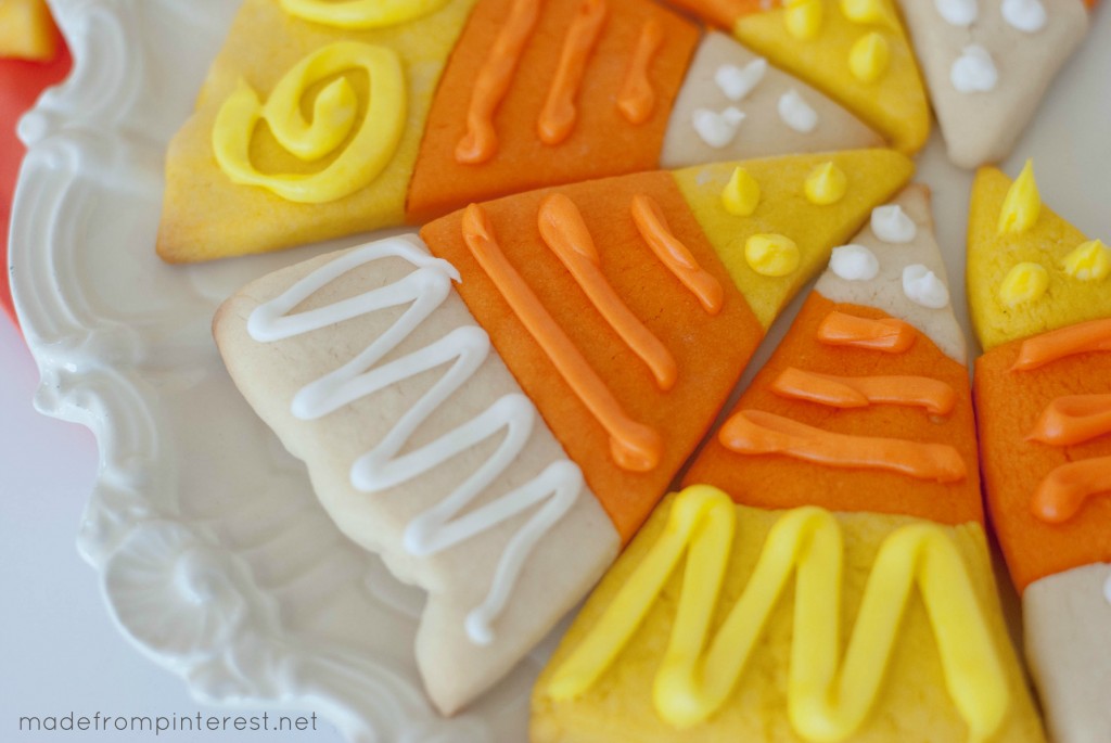 Candy Corn Sugar Cookies. Thick and soft, these cookies make a great fall presentation!