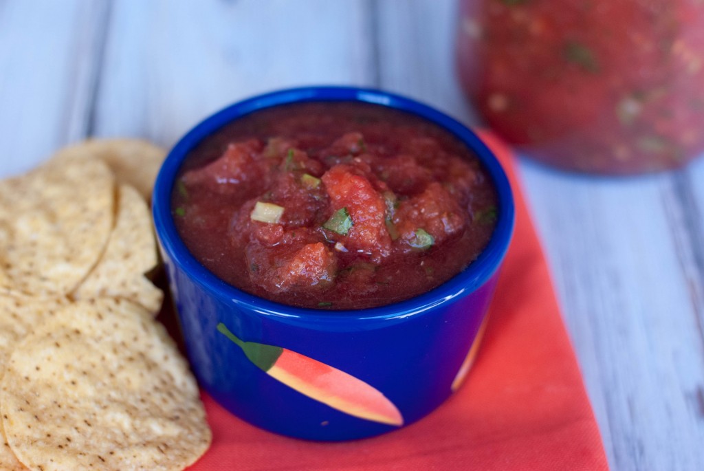 Mom's Best Salsa. Part of it is made in the blender. So easy!