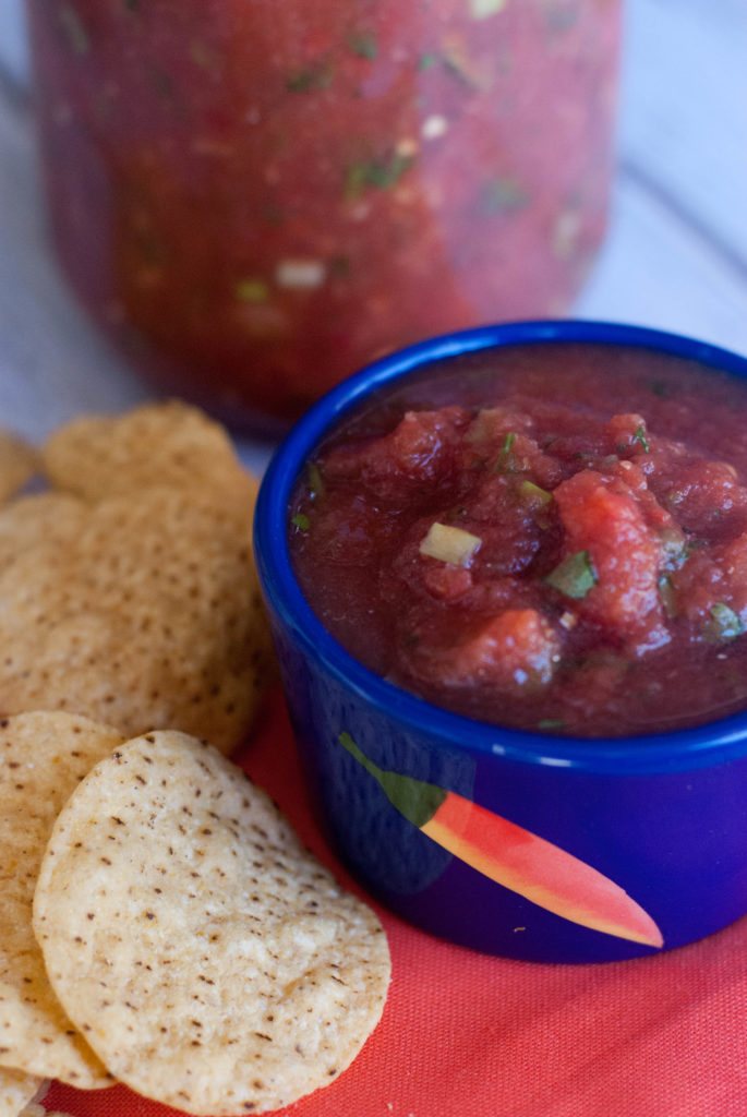 Mom's Best Salsa. Partly made with a blender, this is a mix between chunky and a puree!