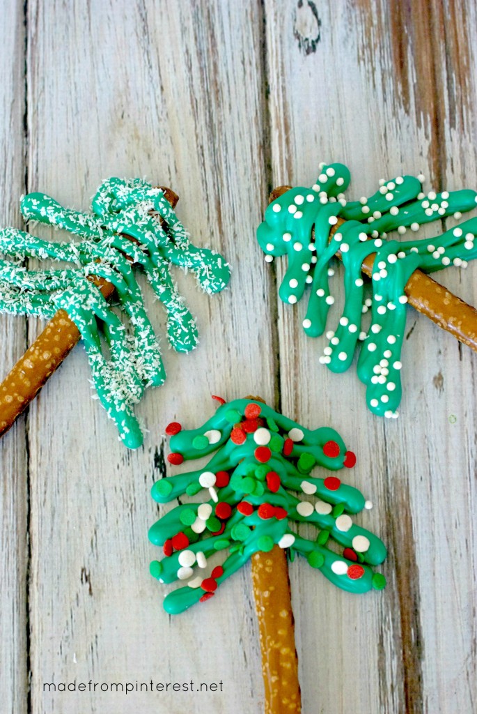 Look at these darling Pretzel Christmas Trees. They are so quick and easy that you can make a lot very fast!