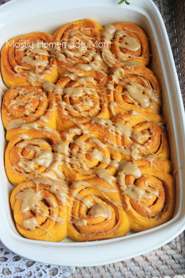 Pumpkin Cinnamon Rolls with Salted Caramel Frosting