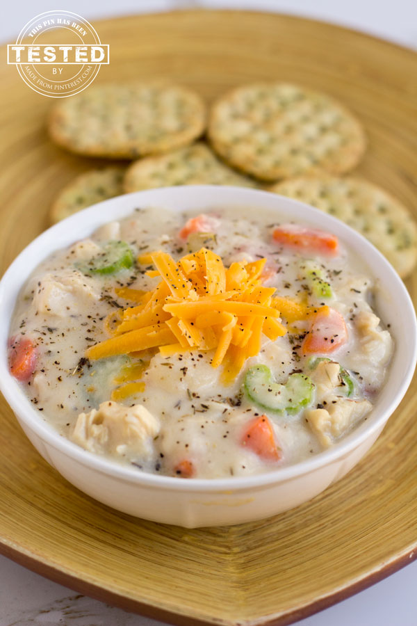Chicken Potato Chowder - This is comfort food at it's best! Fresh vegetables and chicken surrounded in a creamy, cheesy chicken broth. It's quick and easy to make, a perfect dinner on a busy night!