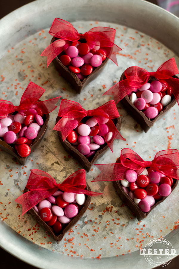 Chocolate Heart Cups filled with Valentine's Day Candy