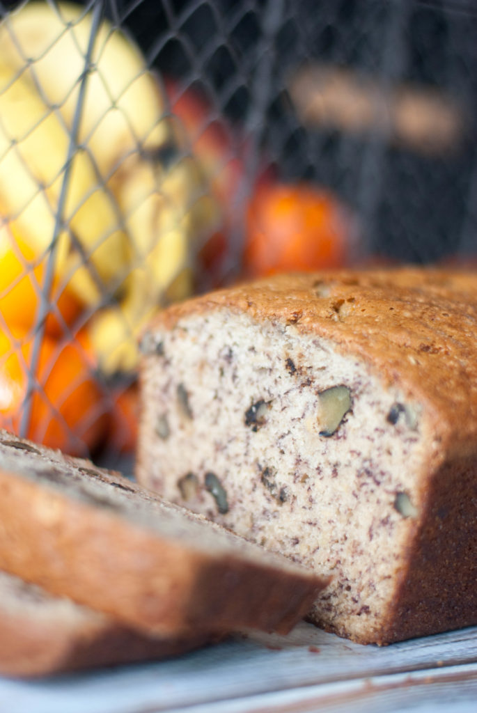 I love the moist texture and the yummy crust of this Banana Nut Bread.