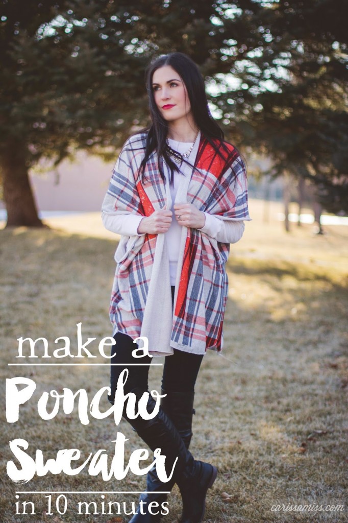 Make this DIY sweater poncho in ten minutes! Easy instructions with simple materials. 