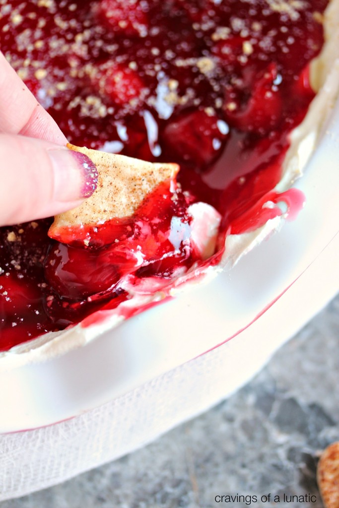 Cherry Cheesecake Dip with Cinnamon Pie Dippers by cravingsofalunatic.com | Super easy to make Cherry Cheesecake Dip plus an easy recipe to make your own Cinnamon Pie Dippers. All in less than 15 minutes!