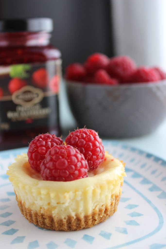 This Cheesecake Bites Recipe, topped with fresh raspberries, is the BEST cheesecake recipe! Make them for a baby shower appetizer or any other party and they will be gone in seconds! Bonus? They are so easy to make! 