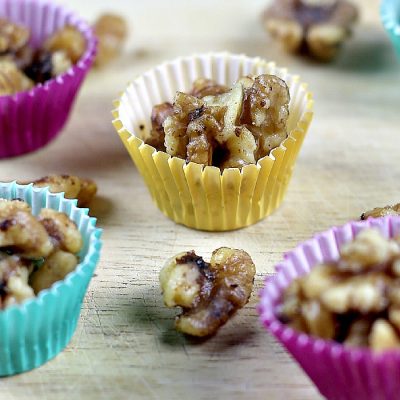 Maple Glazed Walnuts Recipe in the slow cooker. So simple and delicious as a snack or in salads.