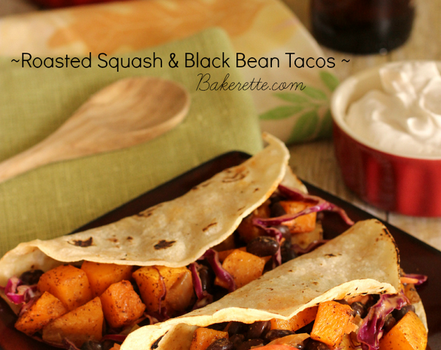 Roasted Squash & Black Bean Tacos - These tacos are full of fresh ingredients like earthy butternut squash, black beans and a bright, spicy, garden slaw to drive up the heat.