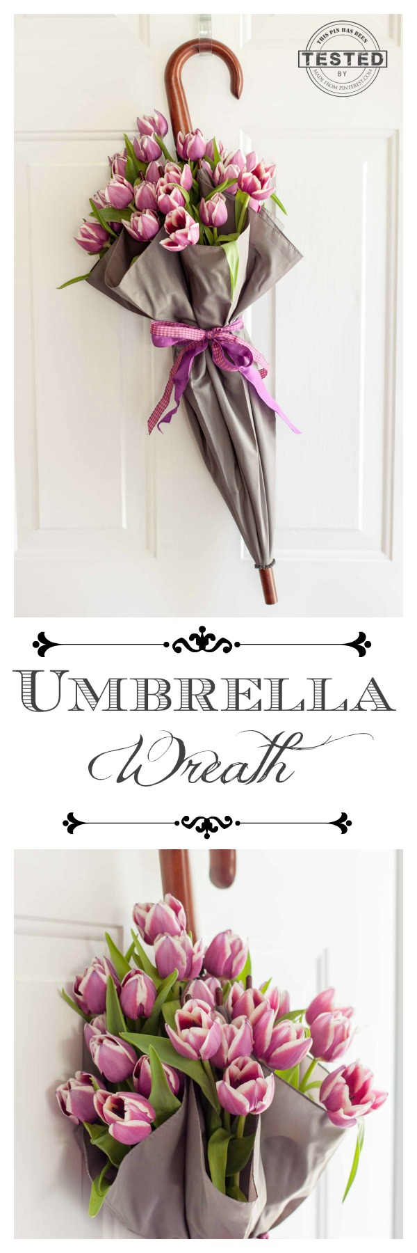 This Umbrella Wreath is easy to make. Great tip for using fresh flowers!