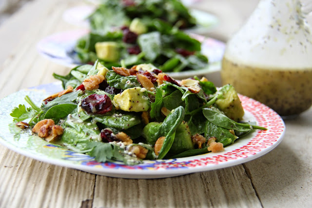 I love the flavors, colors and textures packed in this Cranberry Avocado Salad with Sweet White Balsamic Vinaigrette.