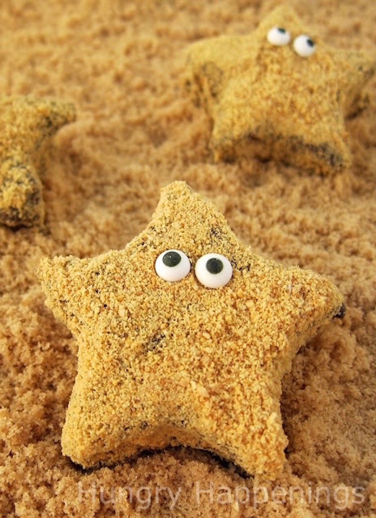 Starfish S'mores! No really, these are made of chocolate, marshmallows, and graham crackers!