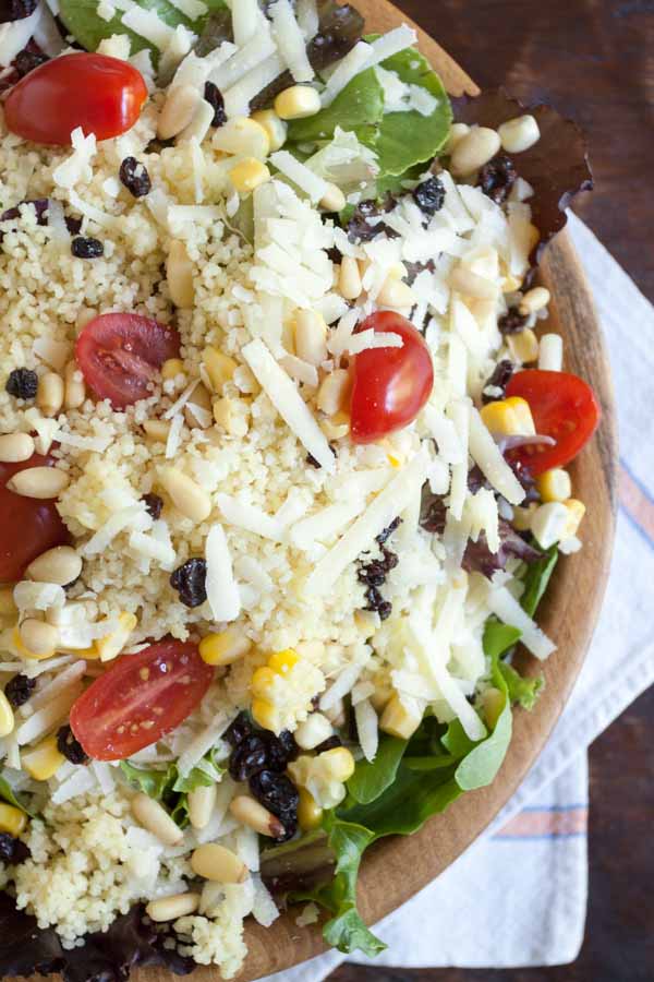 This Italian Salad is filled with nuts, veggies, asiago cheese and couscous. Did I mention the dried blueberries? You HAVE to try this! Instant favorite!