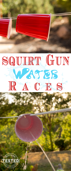Beat the heat and avoid summer boredom with a few games of Squirt Gun Races. With a few simple items you probably already have around the house. A squirt gun obstacle race course can be created that will keep your kids and their friends entertained for hours. Watching your kids play through the course will keep you entertained as well! I love finding ideas like this that get my kids outdoors doing something active, away from TV shows, video games, and movies. 