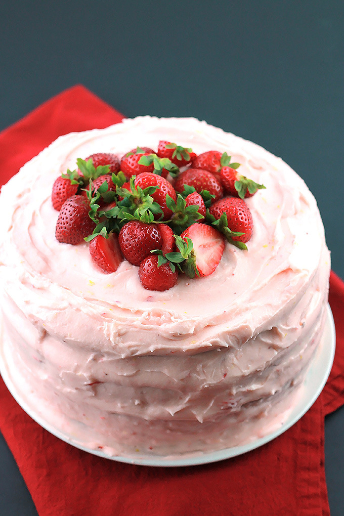 With fresh strawberries this cake is almost too pretty to eat!
