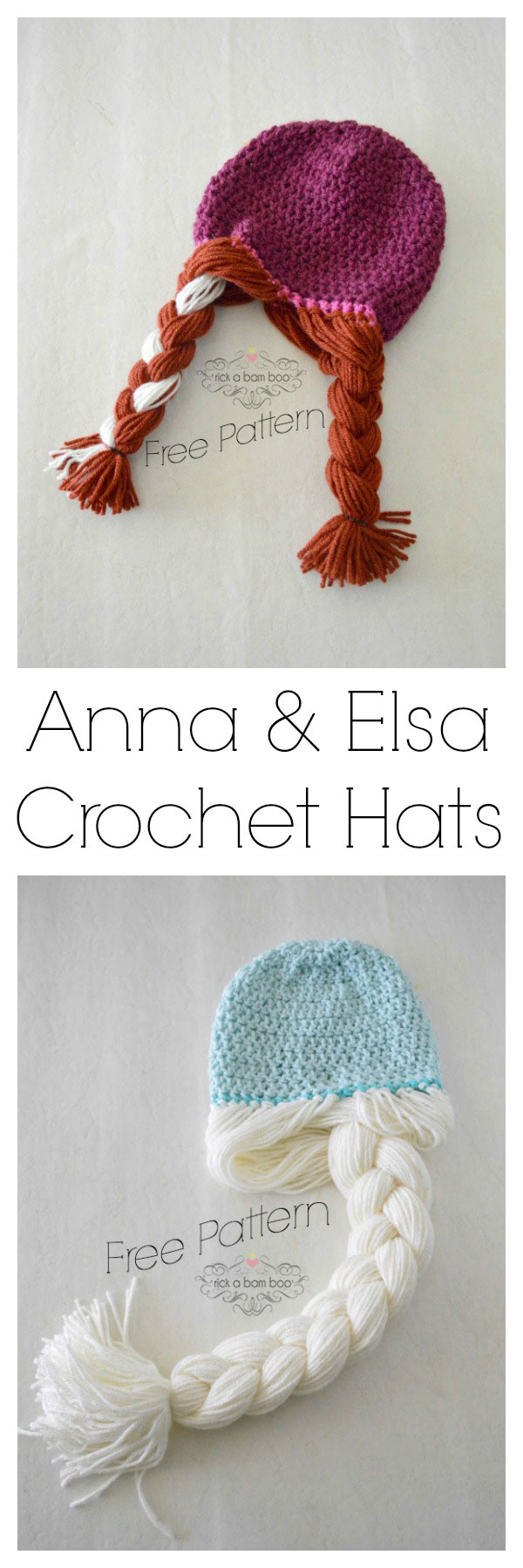 Free pattern to make your own Frozen inspired Anna and Elsa braided hats.