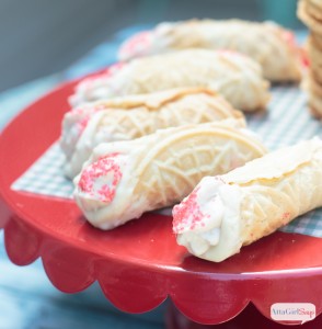 White Chocolate Dipped Cannoli with Strawberry Cream by Atta Girl Says