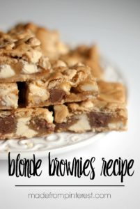 These chunky blonde brownies are full of milk chocolate chips, white chocolate chips and macadamia nuts. A pan of these never lasts for long.