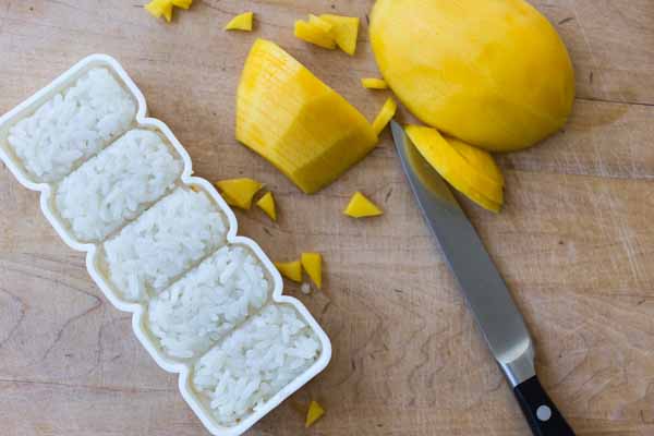 Sweet Thai Coconut Mango Sticky Rice Bites - This is a simplified recipe that has great flavor. Gluten Free and almost paleo! First time I had this I fell in love! Had to find a way to make it at home with easy to find ingredients. This is easy and delish!